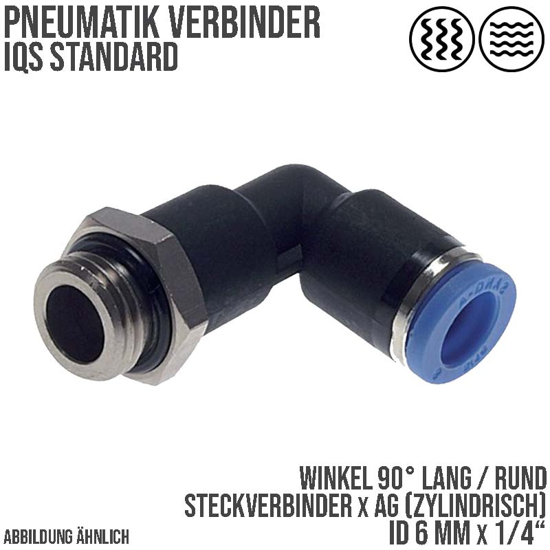 4 mm x 1/8" Pneumatik Steck Verbinder Winkel 90° rund lang rund IQS Außengewinde zylindrisch - PN 20 bar