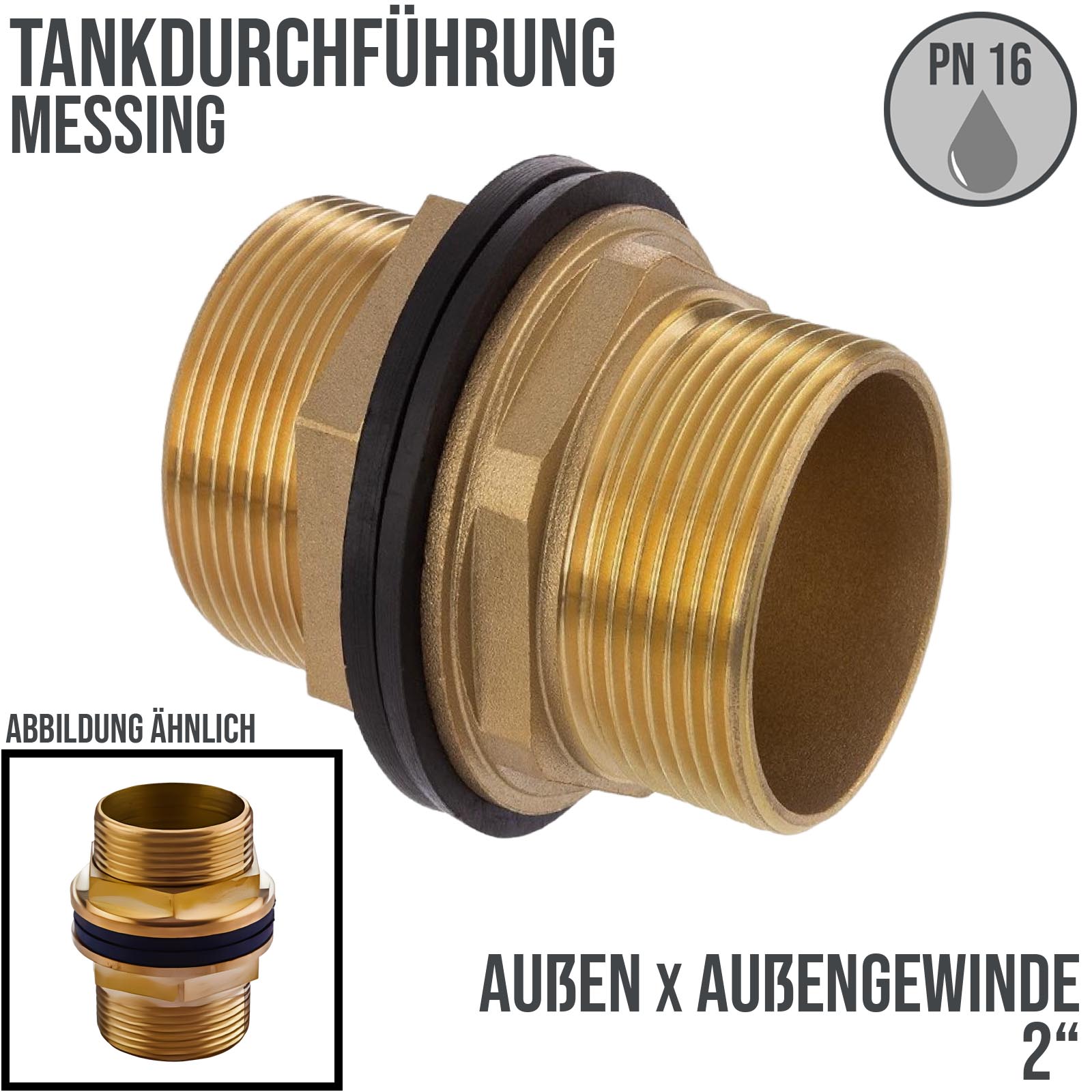 2" Tank Regen Tonnen Durchführung Connector Messing 2-fach Außengewinde  - PN 16 bar