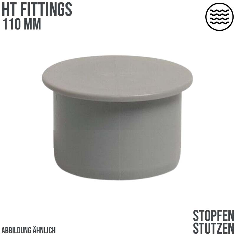 110 mm PP End Stopfen Abfluß Abwasser HT KG Rohr Stutzen grau