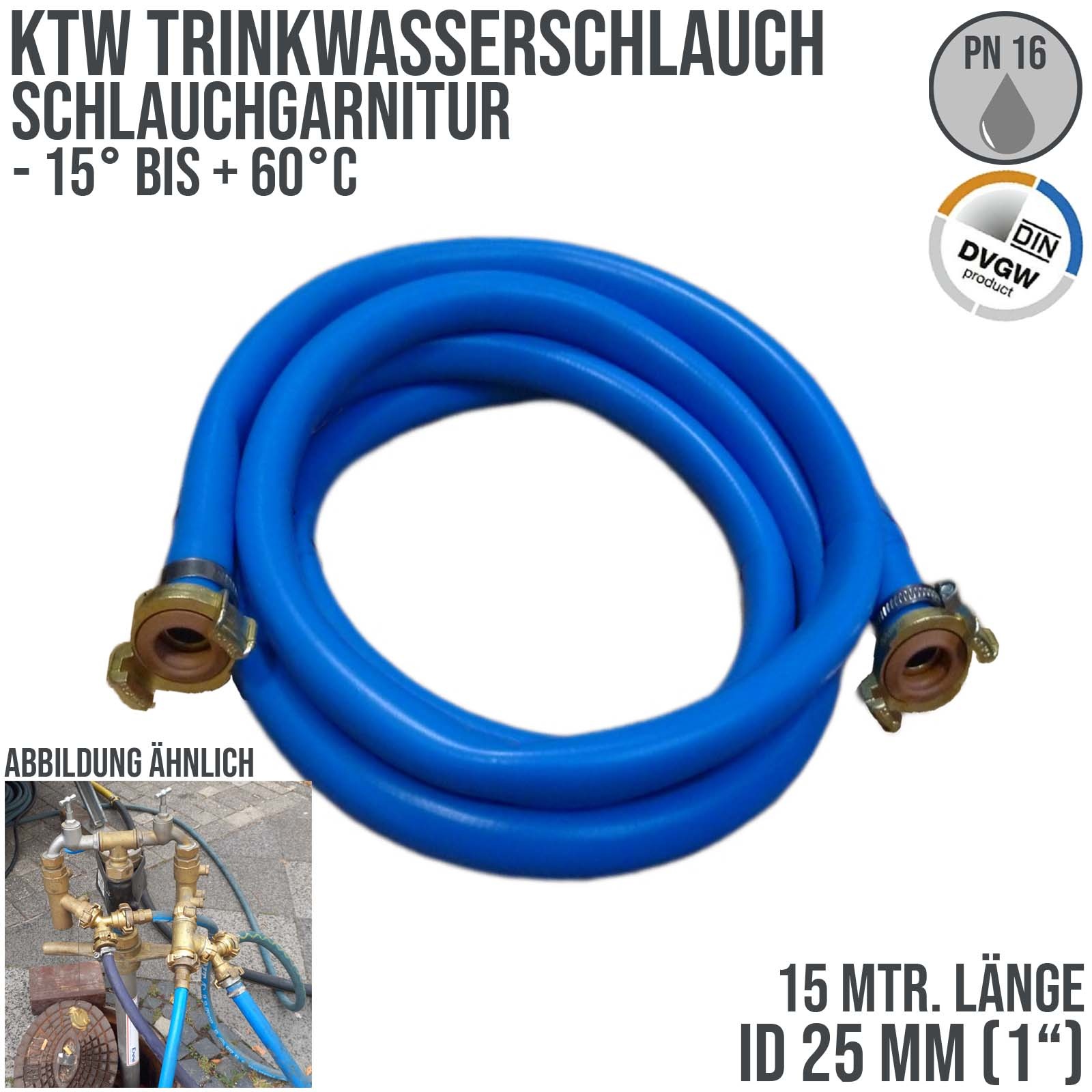 25 mm 1" Zoll TPE Trinkwasser Garnitur GEKA-Schnellkupplung Kirmes Schlauch KTW DVGW PN 10 bar - 15 m