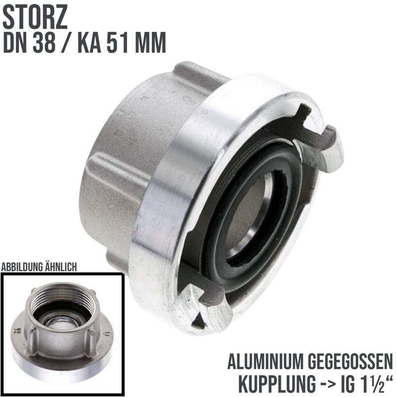 STORZ DN 38 KA 51 Kupplung Innengewinde IG 1 1/2" Saug Bau Feuerwehr Schlauch Aluminium - PN 10 bar