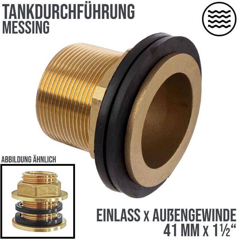 1 1/2" Tank Regen Tonnen Durchführung Connector Messing Einlass (rund) x Außengewinde  - PN 16 bar