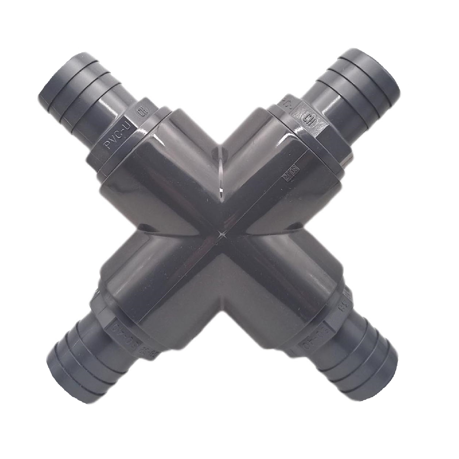 38 mm PVC PROFI Kreuz 90° Schlauch Verbinder Stutzen Tülle Pool Teich Garten - PN 10 bar