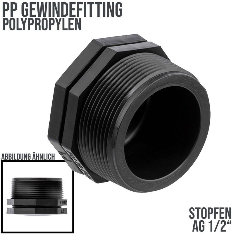 1/2" PP Gewinde Fitting End Stopen schwarz Außengewinde IG Polypropylen - PN 10 bar
