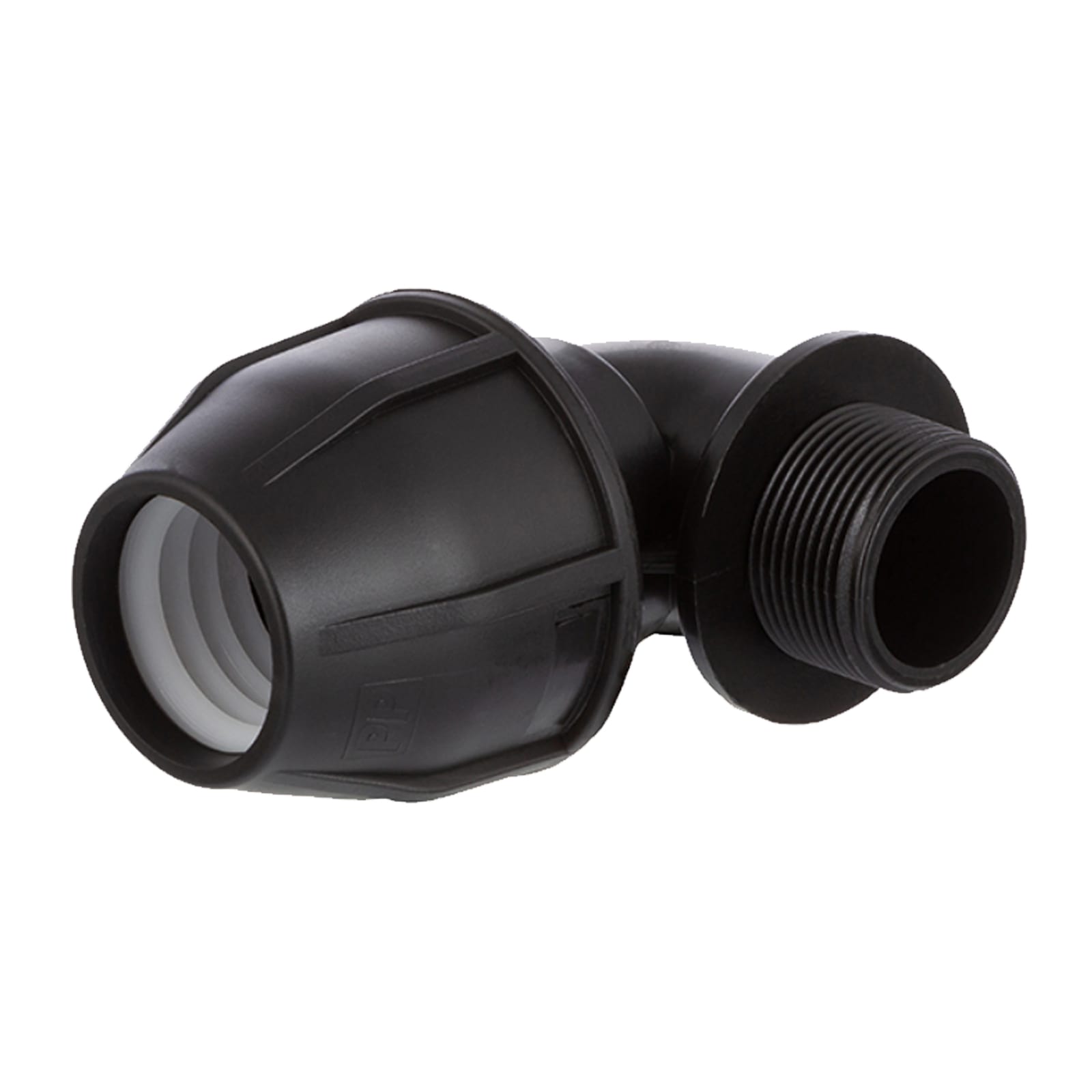 63 mm x 1 1/2" PE PP Fitting Klemm Verbinder Verschraubung Rohr Winkel 90° x AG schwarz - PN 16 bar 