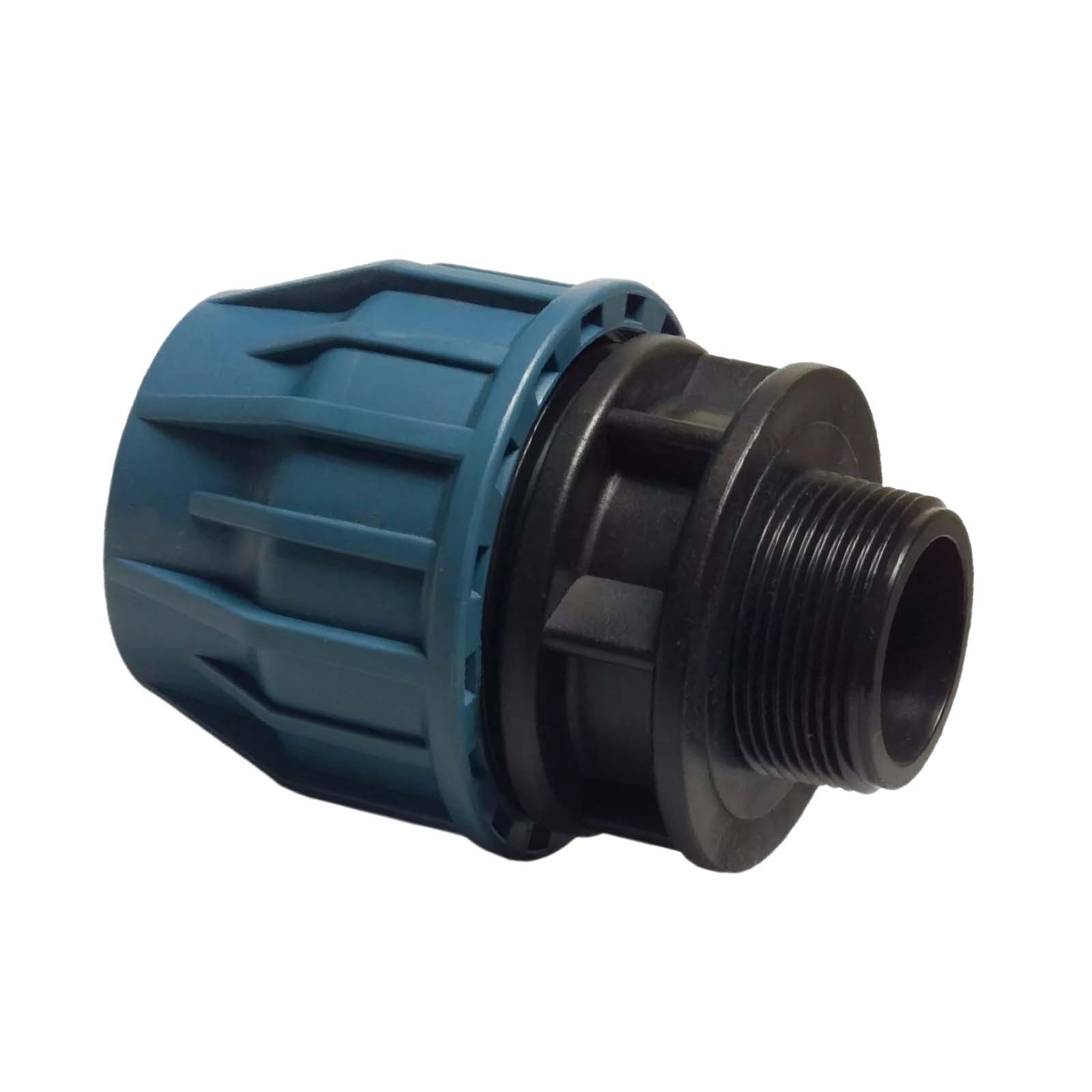 63 mm x 2 1/2" PE PP Fitting Klemm Verbinder Verschraubung Muffe Rohr Kupplung x AG DVGW - PN 16 bar