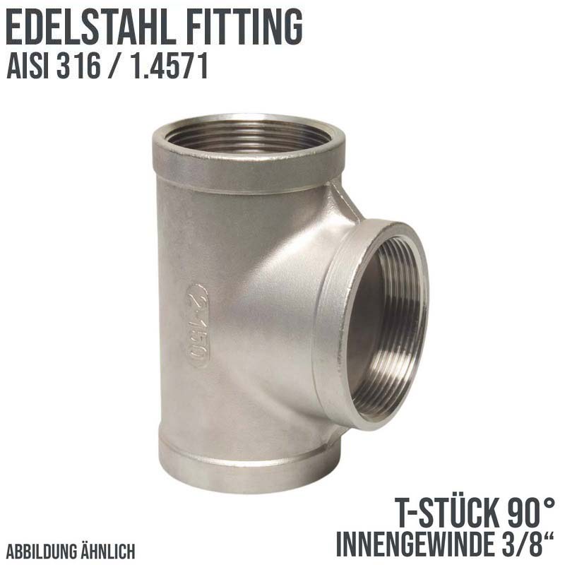 3/8" Edelstahl Fitting V4A AISI 316 Nr. 130 - T-Stück 90° Innengewinde IG - PN 16 bar