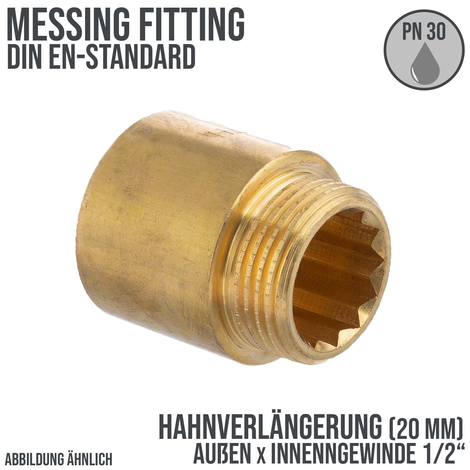 1/2" Hahnverlängerung 20 mm Außen x Innengewinde AG x IG Messing Fittings PN 30 bar