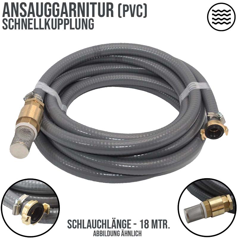 19 mm 3/4" Zoll Ansaug Saug Schlauch Pumpen Garnitur Schnellkupplung grau - 18 m