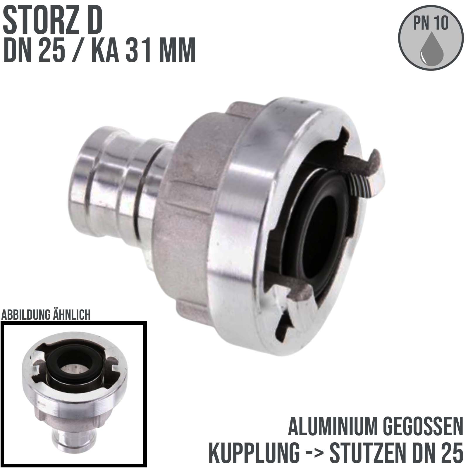 STORZ D DN25 KA31 Saug Kupplung -> Stutzen Tülle DN25 KA31 Bau Feuerwehr Schlauch PN 10 bar