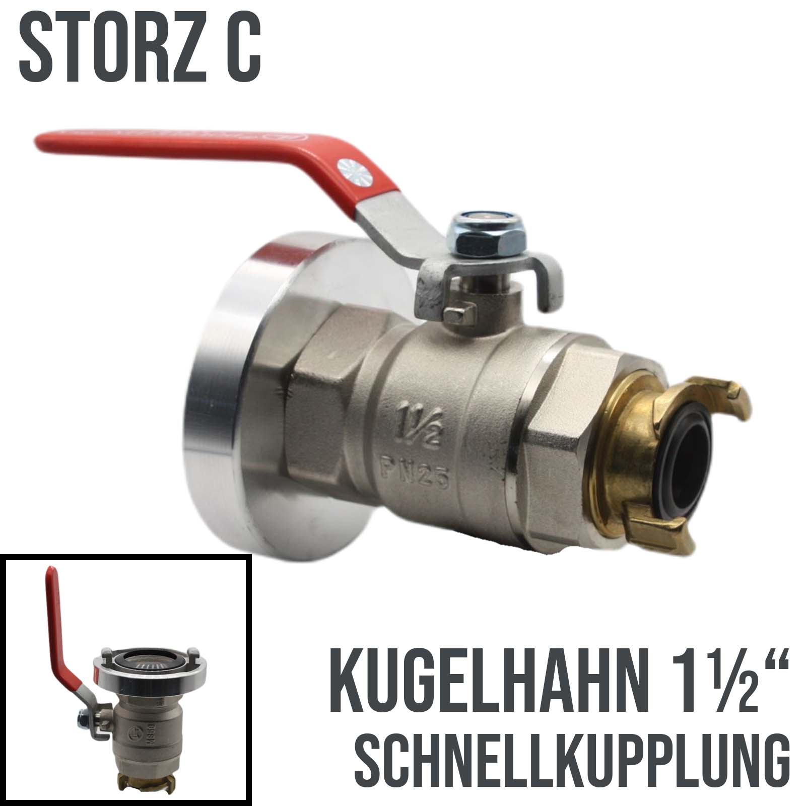 STORZ C DN 52 KA 66 Übergangsstück Adapter -> Kugelhahn Schnellanschluss Kupplung GEKA kompatibel