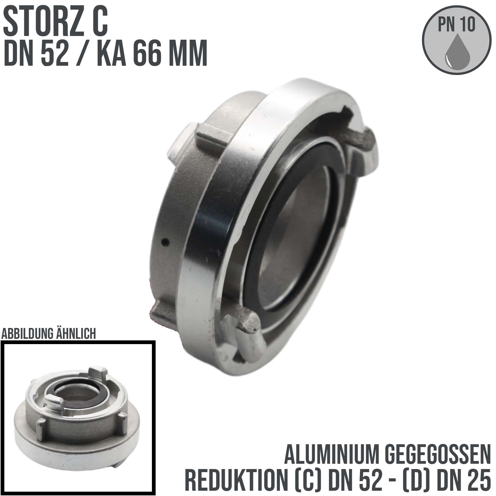 STORZ C DN52 KA66 auf D DN25 Reduktion Adapter Kupplung Schlauchkupplung PN 10 bar
