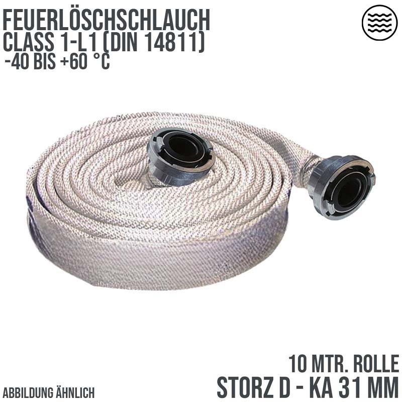 STORZ D KA 31 25 mm 1" Feuerlösch Feuerwehr Pumpen Industrie Schlauch weiß CLASS 1-L1 PN 16 bar - 10 m