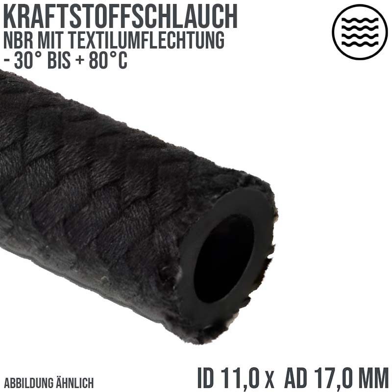 11,0 x 17,0 mm Kraftstoff Benzin Öl Schlauch Textilgeflecht NBR schwarz DIN 73379 - PN 7 bar