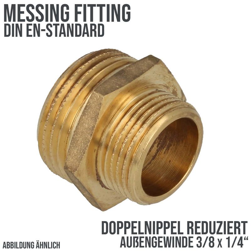 3/8 "x 1/4" Doppel Nippel Nr. 245 Reduktion Aussen x Aussengewinde AG Messing Fittings PN 30 bar