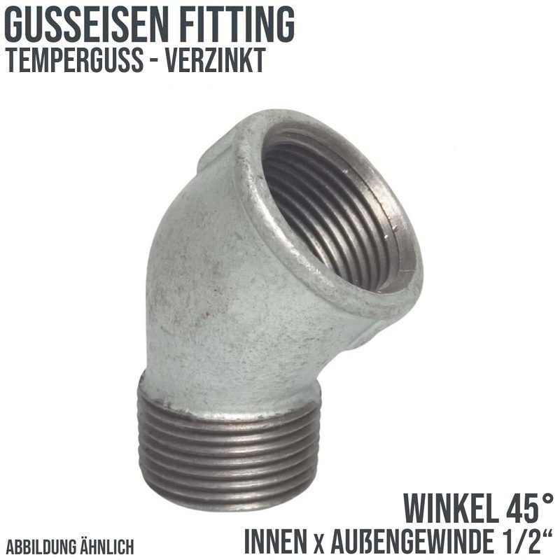 1/2" Gusseisen Temperguss Fitting Nr. 121 Winkel 45° Innen x Außengewinde IG x AG PN 25 bar