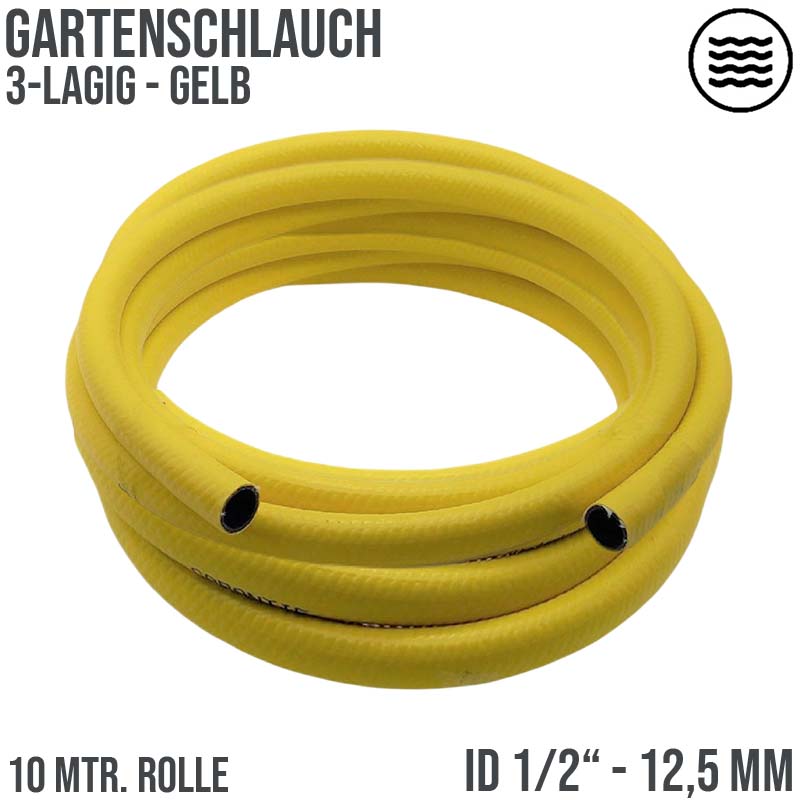 1/2" 13 mm Garten Wasser Bewässerung Universal Schlauch gelb 3 Lagen - PN 8 bar - 10 m