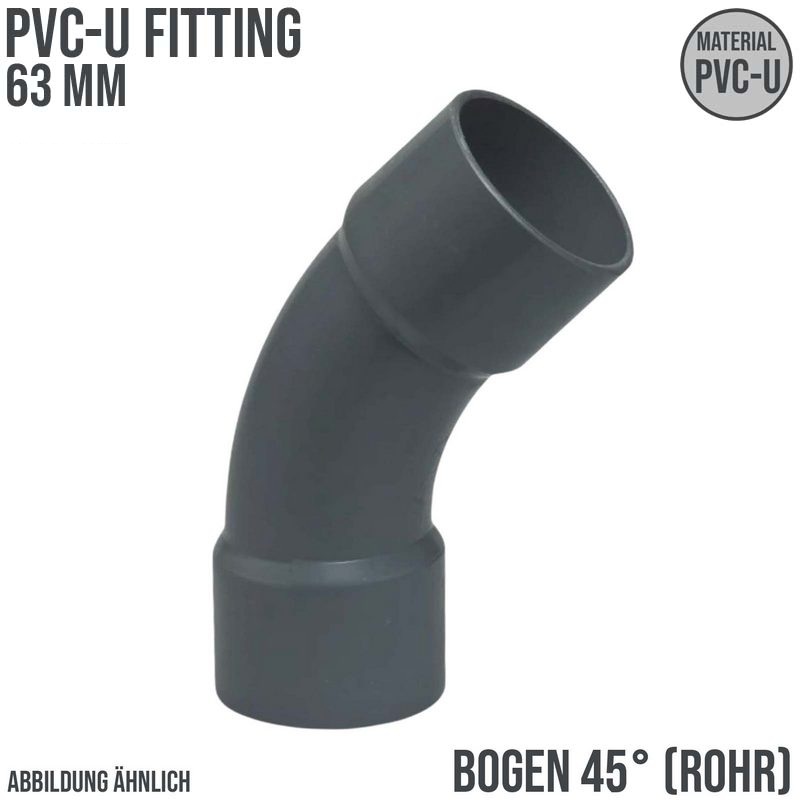 63 mm PVC Klebe Fitting Bogen Winkel 45° (Rohr) Muffe Verbinder - PN 10 bar