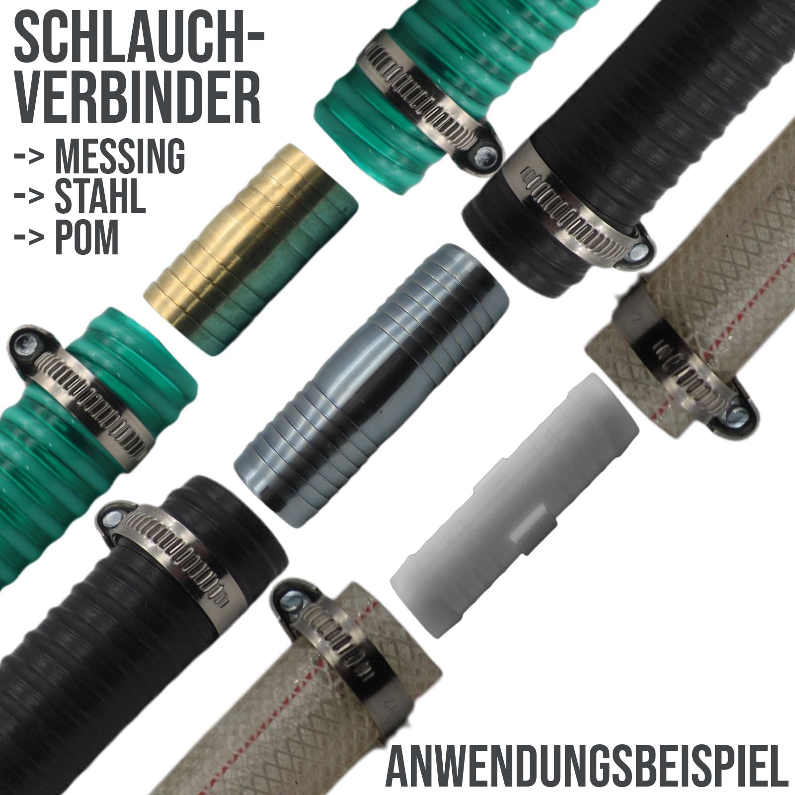 13 mm 1/2" Stahl Schlauch Verbinder Kupplung Tülle massiv PN 10 bar