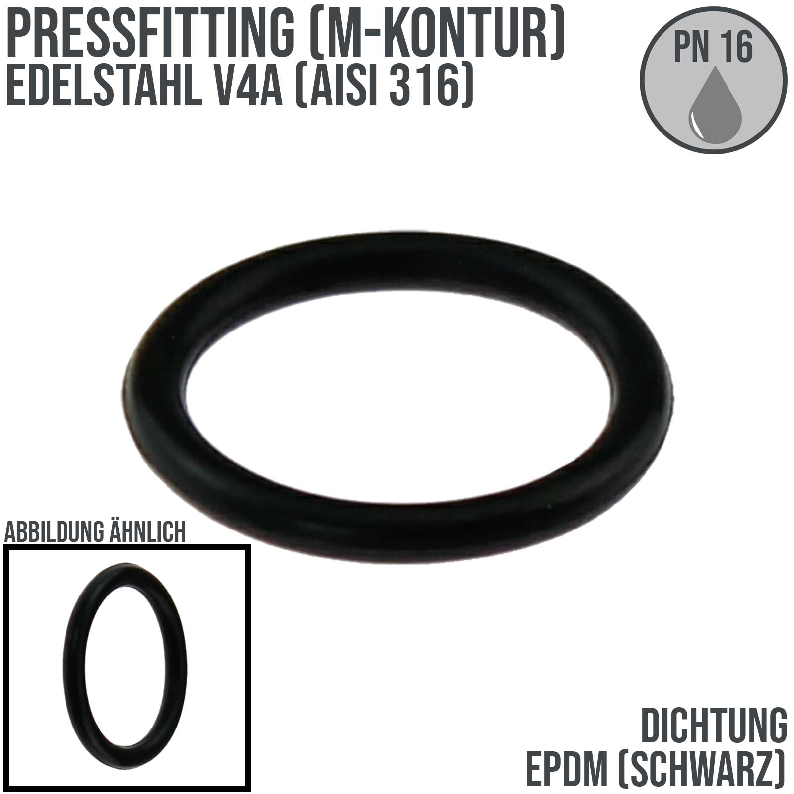 54 mm Dichtung Dichtring EPDM Edelstahl AISI 316 Fittings PN 16 bar