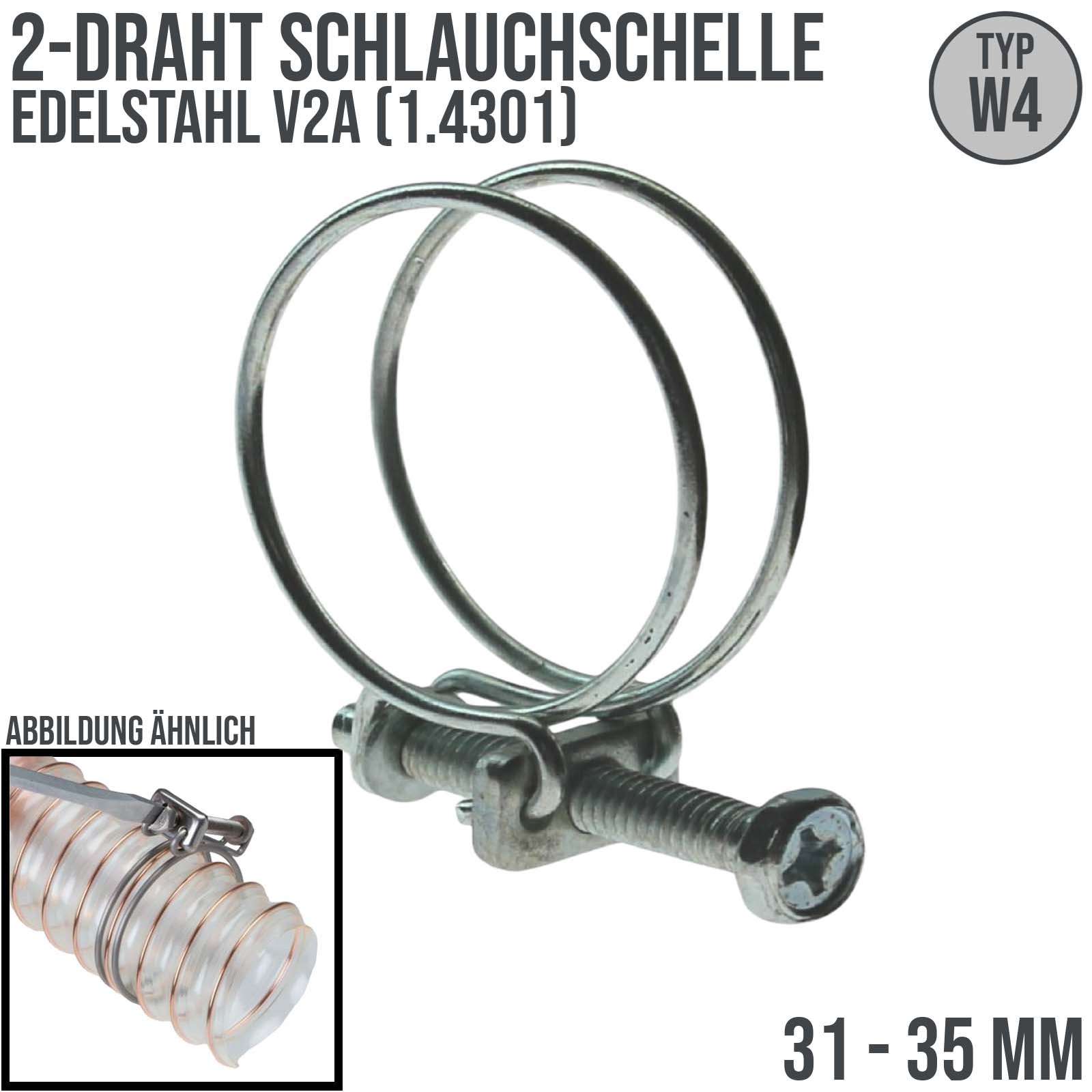 31 - 35mm 2 Draht Schlauch Schelle W4 Edelstahl AISI 1.4301