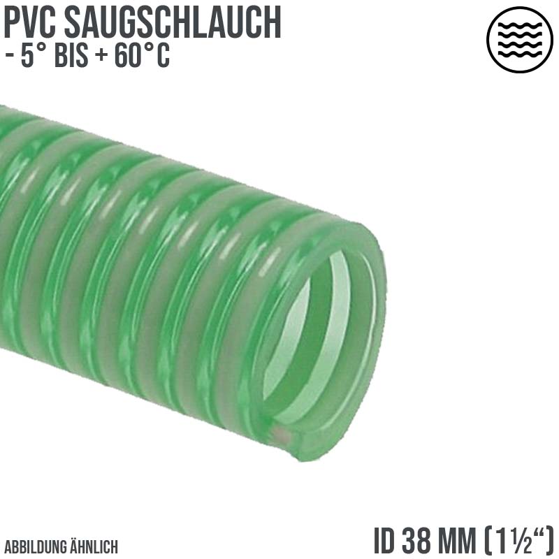 38 mm 1 1/2" Zoll Saug Ansaug Spiral Förder Pumpen Schlauch grün-weiß transparent PN 6 bar