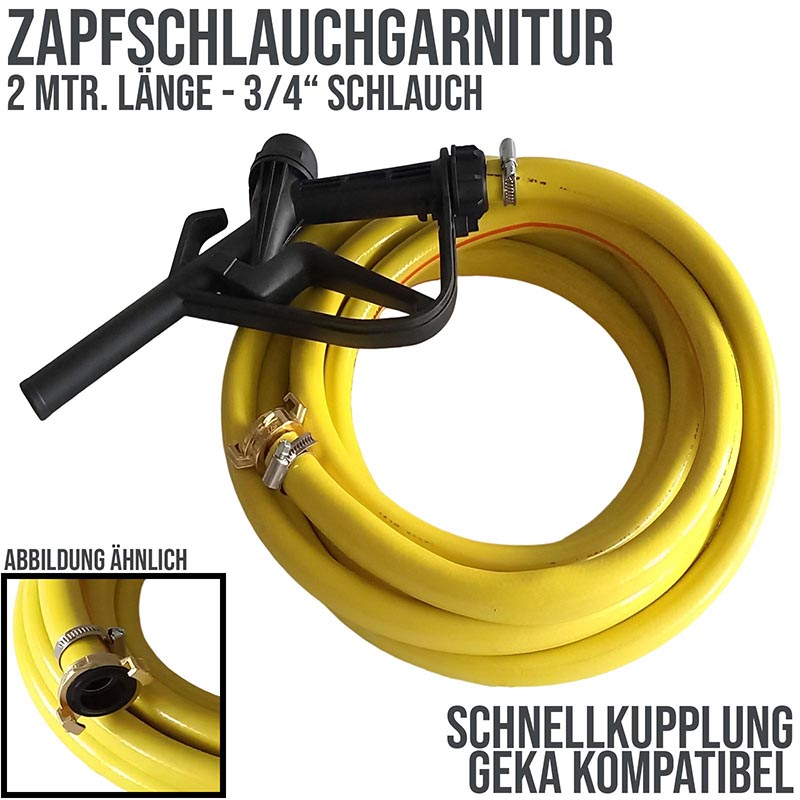 3/4" 19 mm Zapf Schlauch Garnitur mit Schnellkupplung - 2 m (PP Pistole schwarz) - PN 5 bar