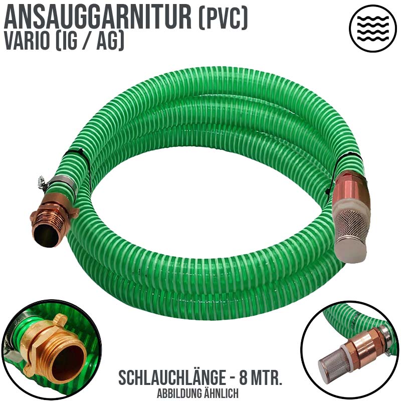 32 mm 1 1/4" Zoll Ansaug Saug Schlauch Pumpen Garnitur vario Anschluss grün - 8 m