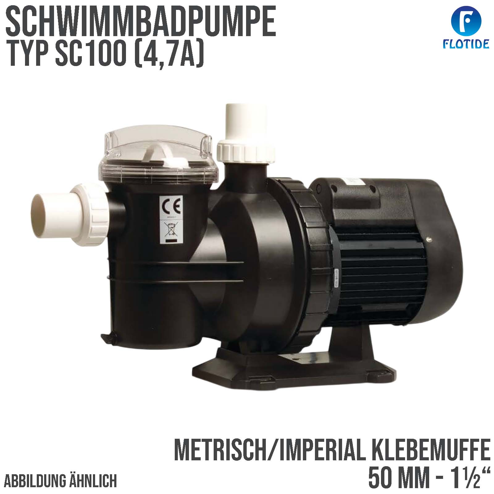 Schwimmbad Pool Pumpe SC100 4,7A 230VAC 50 mm 1 1/2" Anschluss Klebe Muffe schwarz