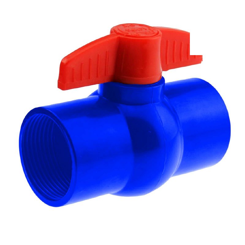 1/2" PVC Kugel Absperr Hahn Ventil ECO blau beitseitiges Innengewinde PN 10 bar - roter Griff