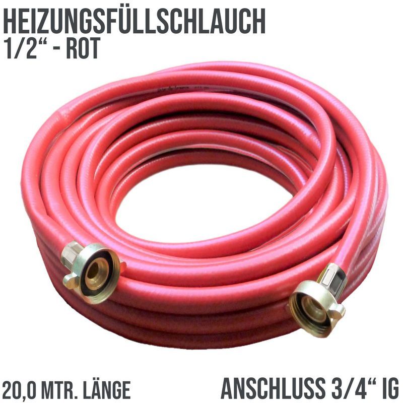 20 m Heizungs Füll Wasser Heizkörper Radiator Sanitär Schlauch rot 3/4" Anschluss - PN 8 bar
