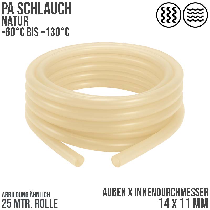 14 x 11 mm Polyamid PA Pneumatik Schlauch natur - PN 16 bar - 25 m