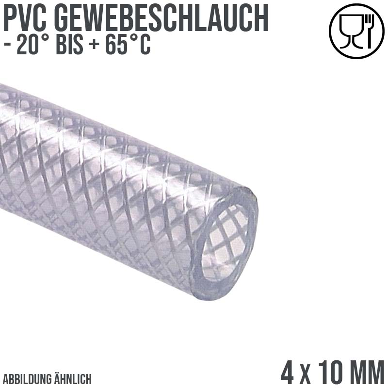4 x 10 mm Gewebe Druckluft Universal Wasser Luft Kompressor Schlauch transparent PN 28 bar