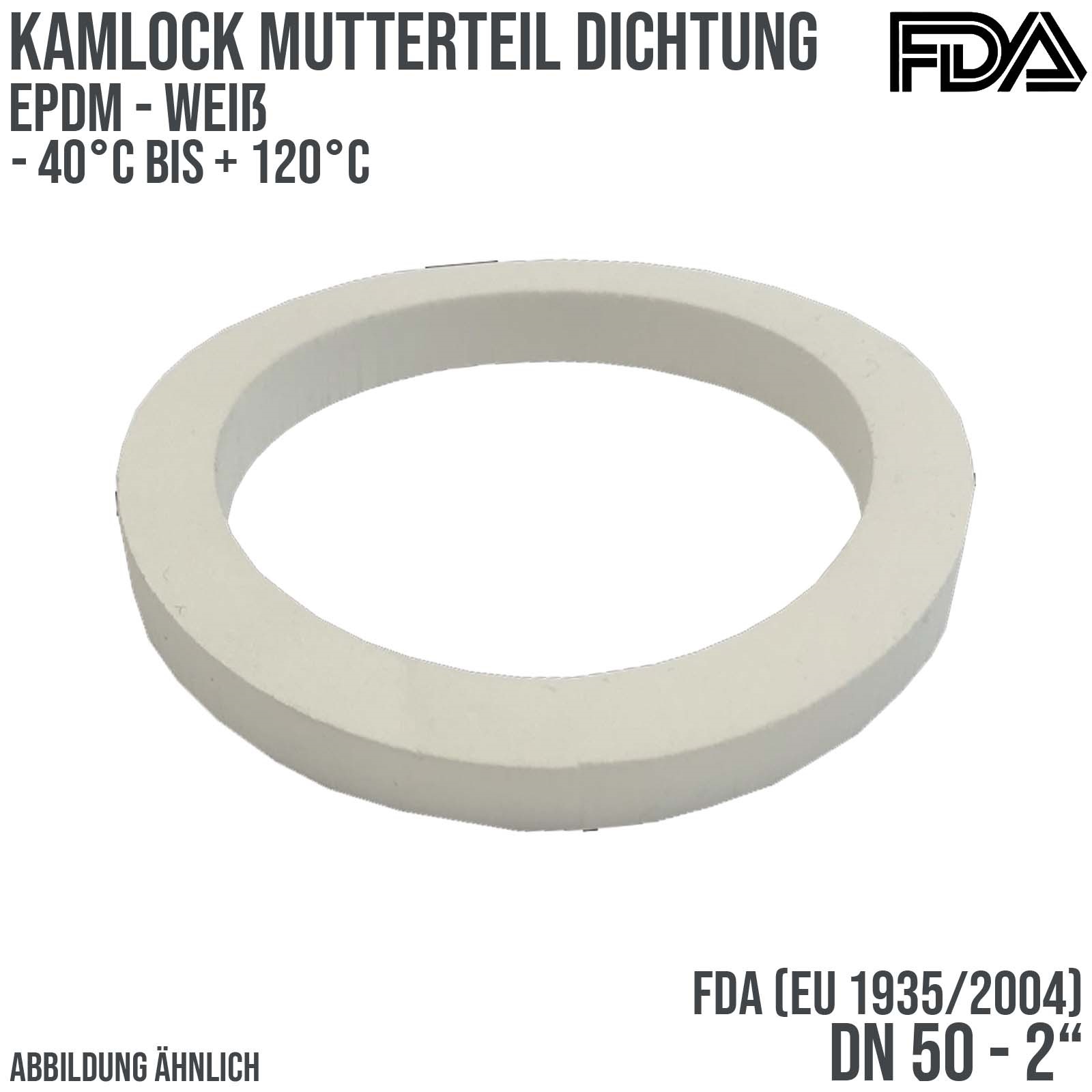 2" Zoll Kamlock Dichtung Mutterteil Kupplung EPDM FDA EU 1935/2004 weiß DN 50