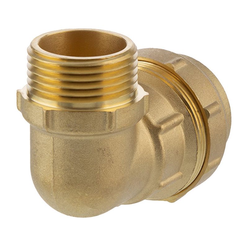 63 mm x 2" PE Fitting Klemm Verbinder Messing Verschraubung Muffe Winkel 90° x AG DVGW - PN 16 bar