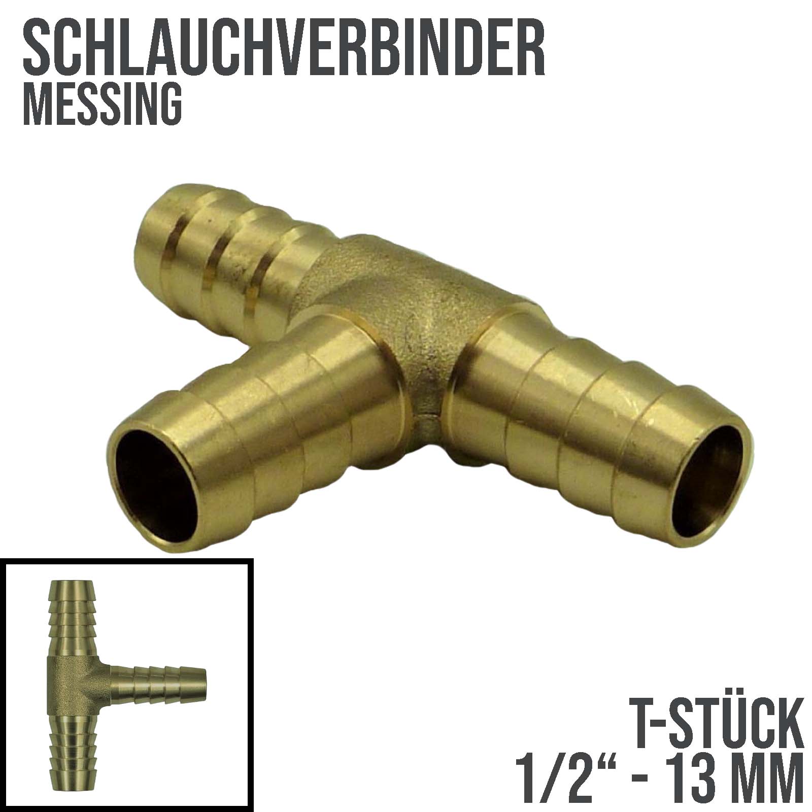 13 mm - 1/2" Zoll T-Stück Schlauch Verbinder Verteiler Tülle Kupplung Reparatur Messing PN 10 bar