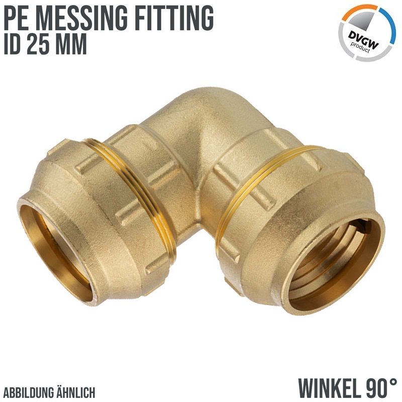 25 mm PE Fitting Klemm Verbinder Messing Verschraubung Muffe Winkel 90° DVGW - PN 16 bar