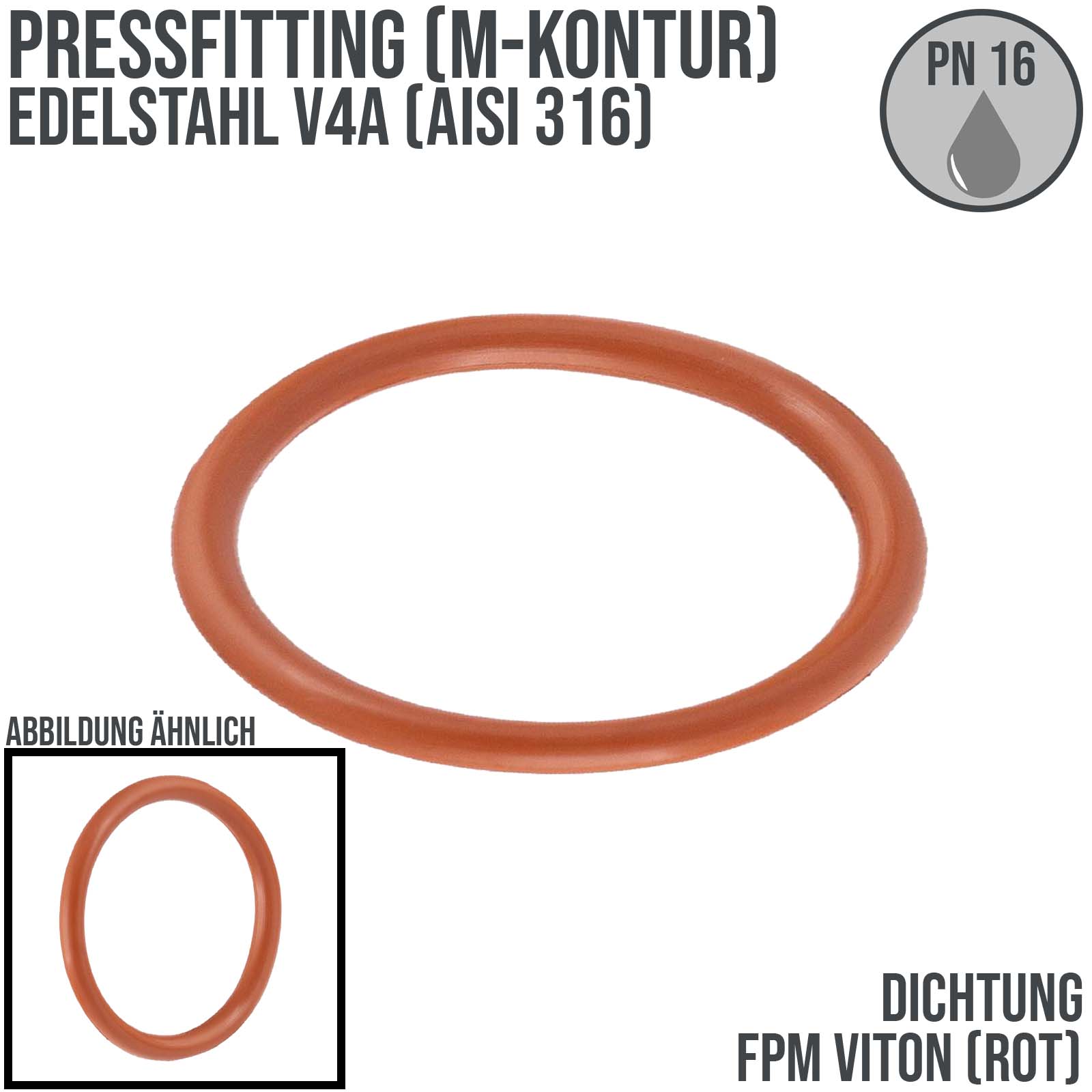 54 mm Dichtung Dichtring FPM Viton Öl beständig Edelstahl AISI 316 Fittings PN 16 bar
