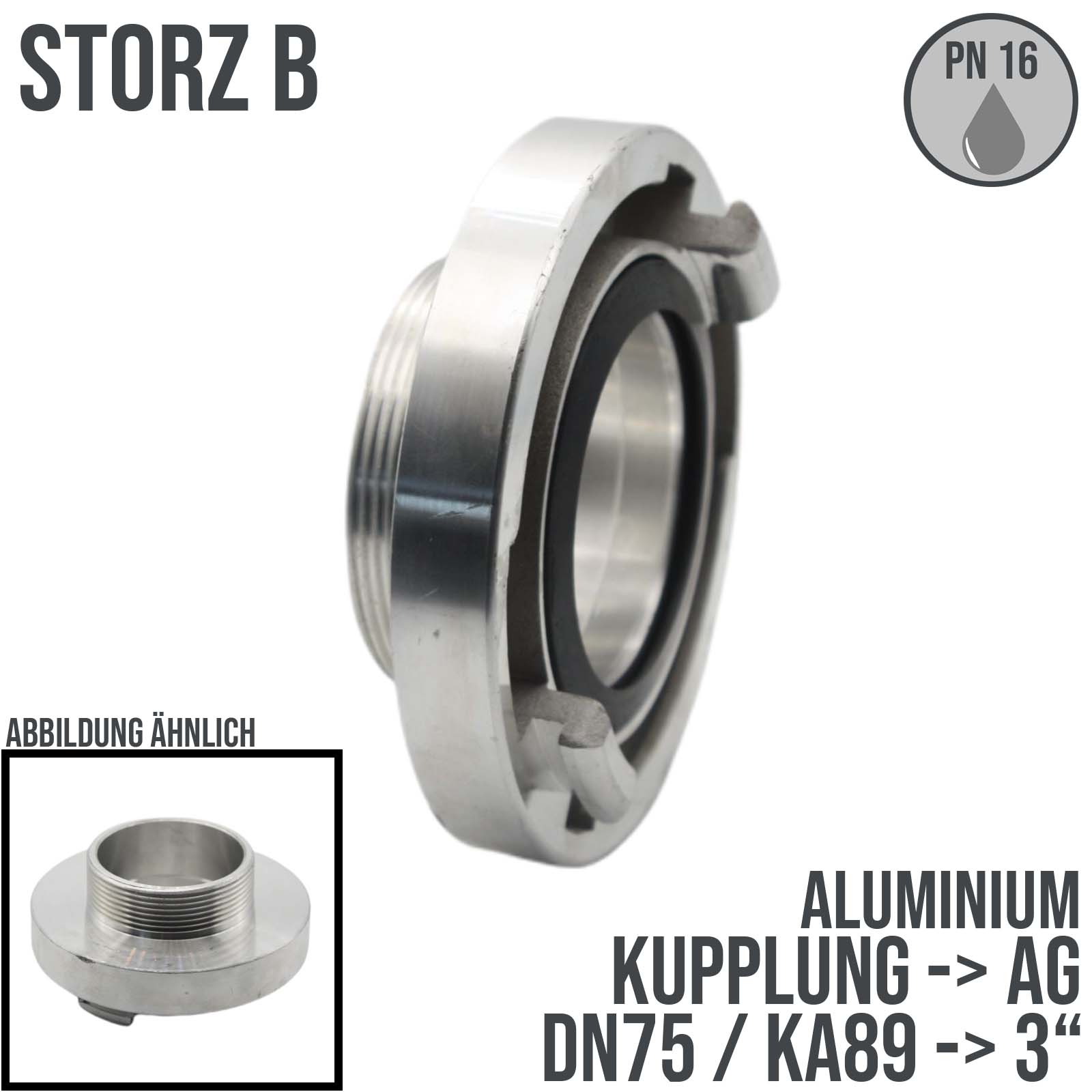 STORZ B DN75 KA89 Kupplung Außengewinde AG 3" Saug Bau Feuerwehr Schlauch PN 16 bar 