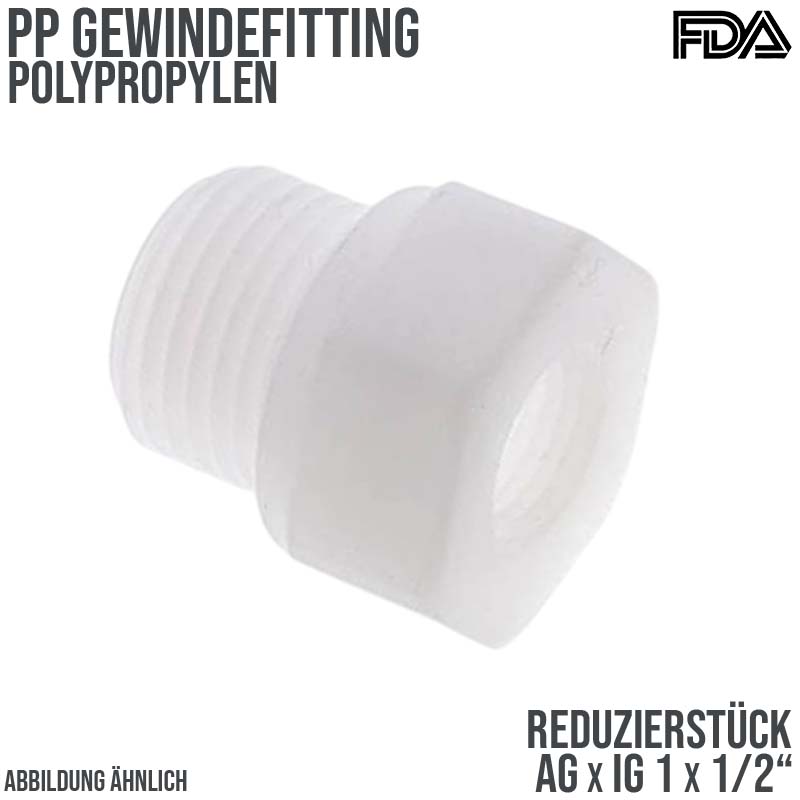 1" x 1/2" PP Gewinde Fitting FDA Reduzier Nippel Außen x Innengewinde Verbinder beige - PN 10 bar