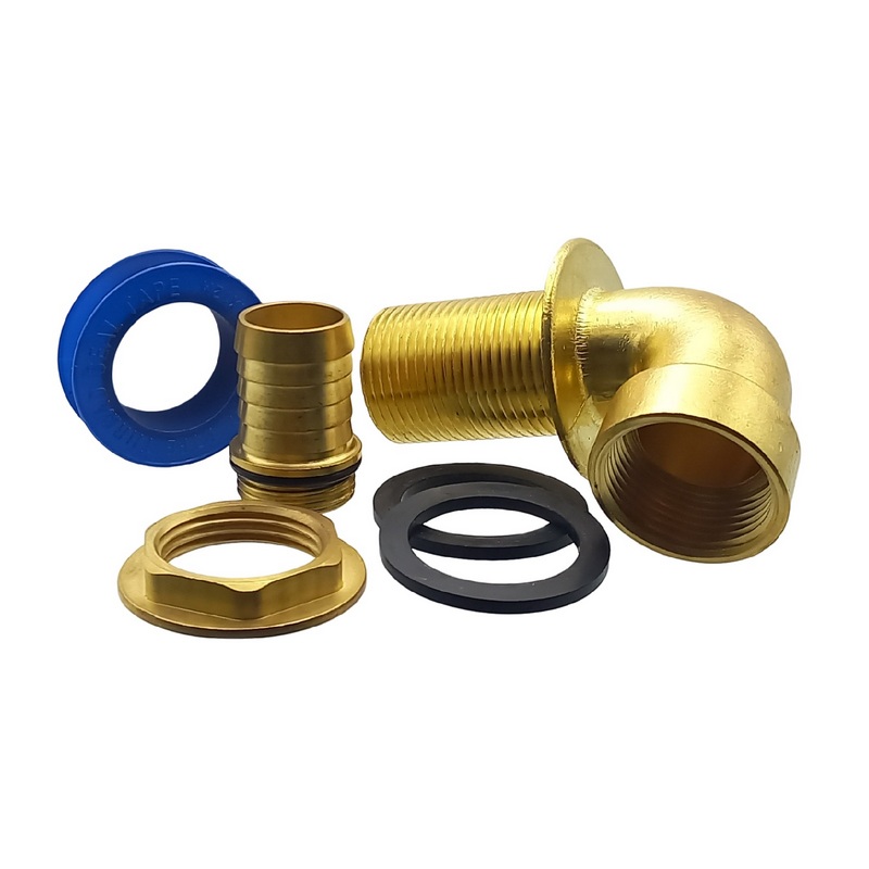 90° Tank Regen Tonnen Durchführung Messing Schlauch Tülle Stutzen 25mm (1") - Anschuss Set PN 10 bar