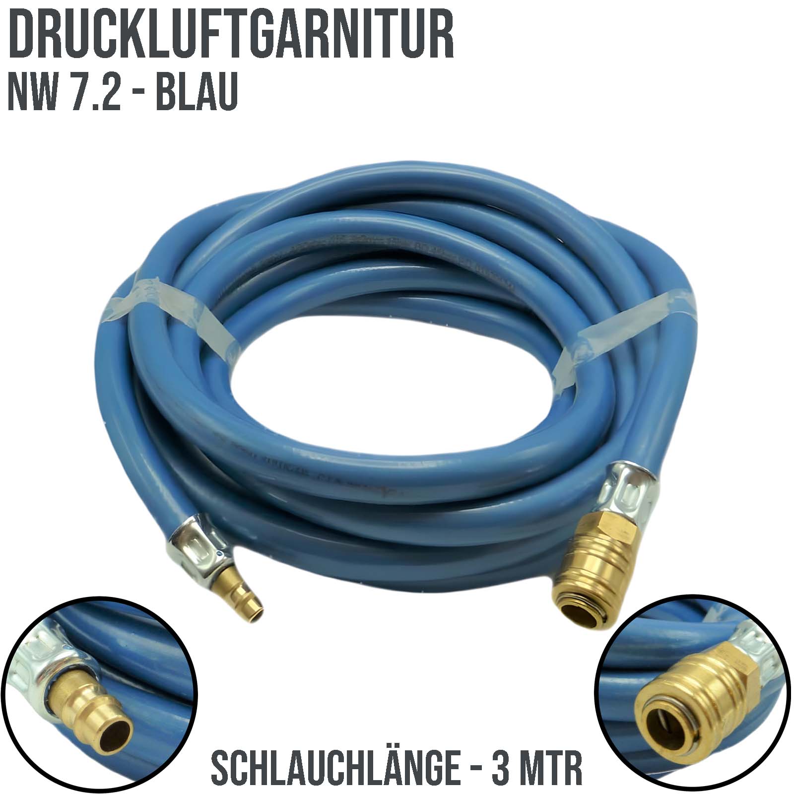 13 mm PVC Druckluft Pressluft Luft Kompressor Garnitur Schlauch BUNA blau - PN 10 bar - 3 m