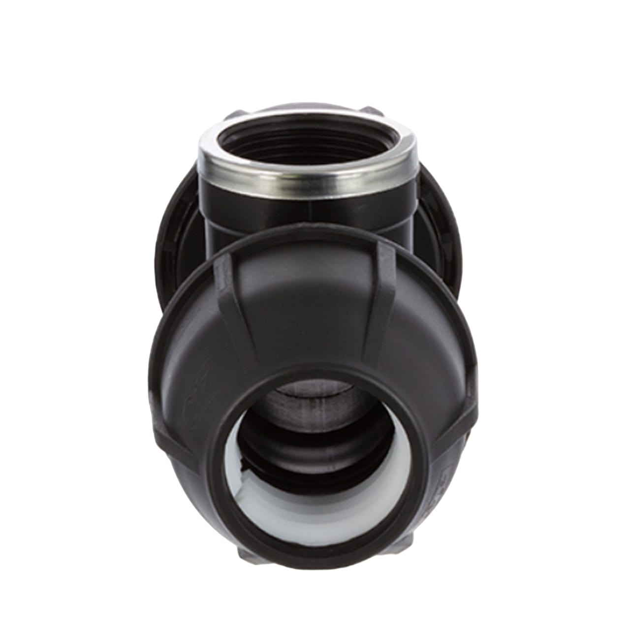 63 mm x 2" PE PP Fitting Klemm Verbinder Verschraubung Rohr T-Stück 90° x IG schwarz - PN 16 bar 