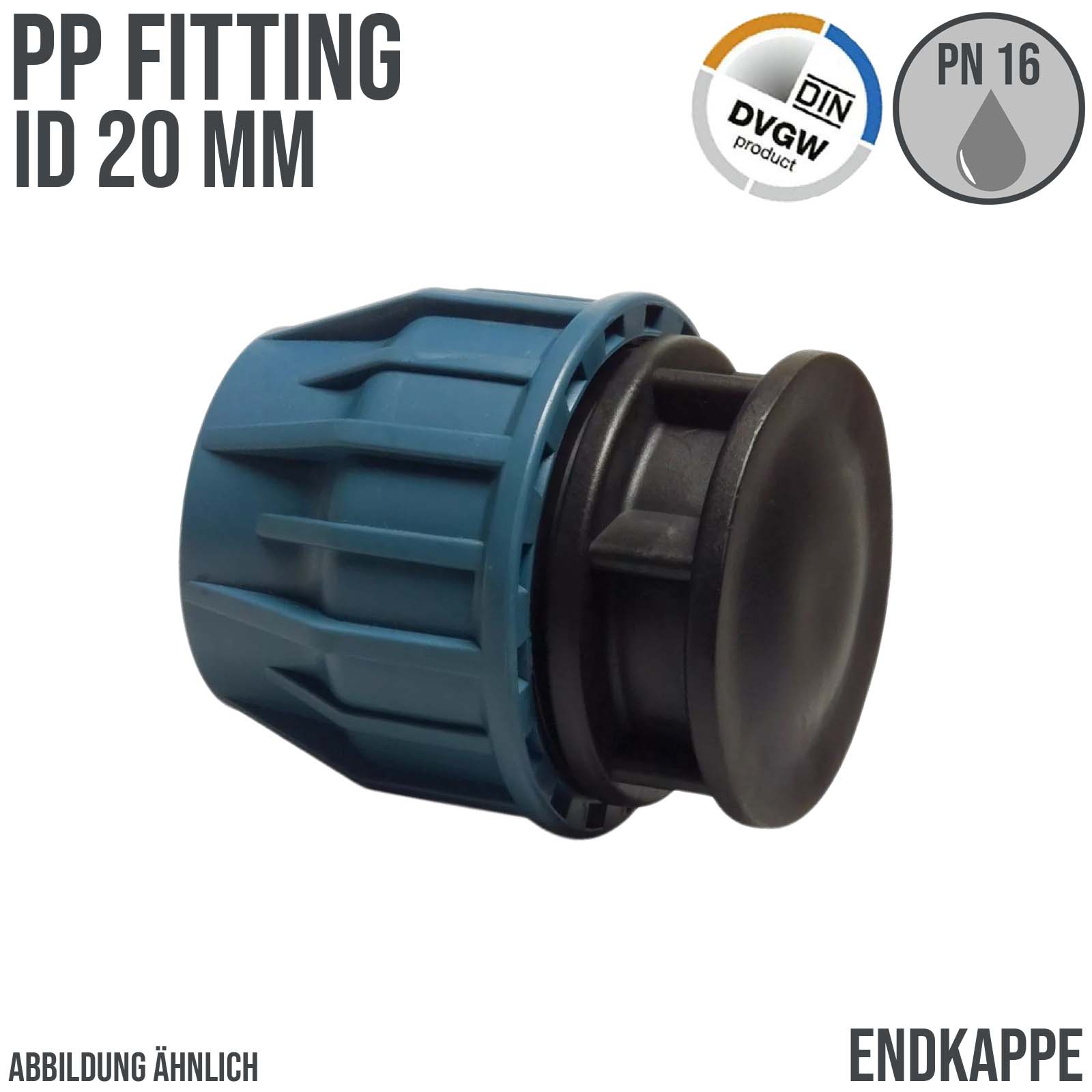 20 mm PE PP Fitting Klemm Verbinder Kappe Endkappe Endstück Muffe Verbinder  DVGW - PN 16 bar