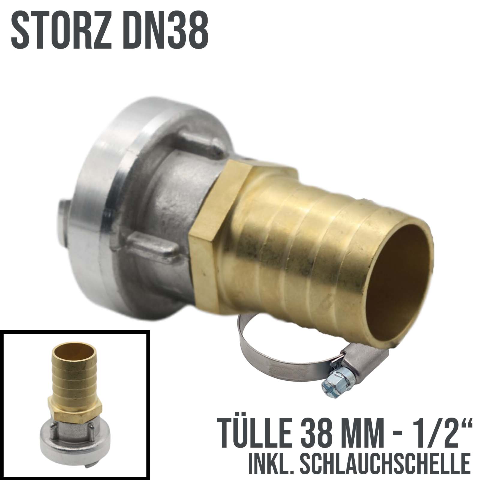 STORZ DN 38 KA 51 Übergangsstück Adapter -> Tülle Stutzen 38mm 1 1/2" Zoll Messing Pumpen Anschluss
