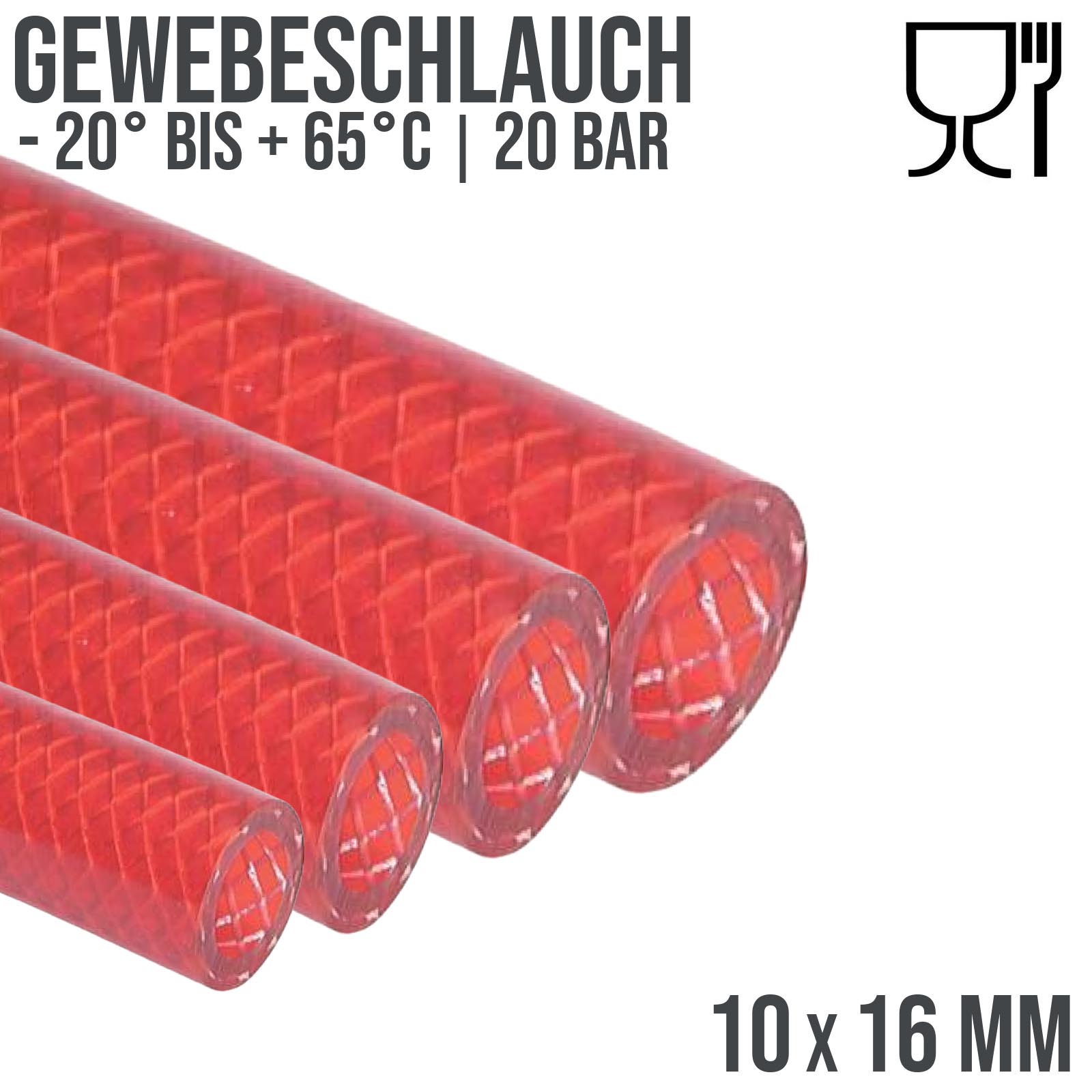10 x 16 mm Gewebe Druckluft Universal Wasser Luft Kompressor Schlauch rot PN 21 bar