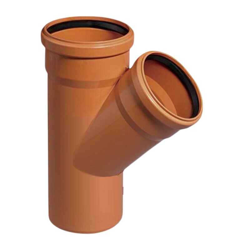 125 x 110 mm PVC T-Stück 45° red. Abzweig Abfluß Abwasser HT KG Rohr SN4 Steckmuffe x Stutzen rostbraun