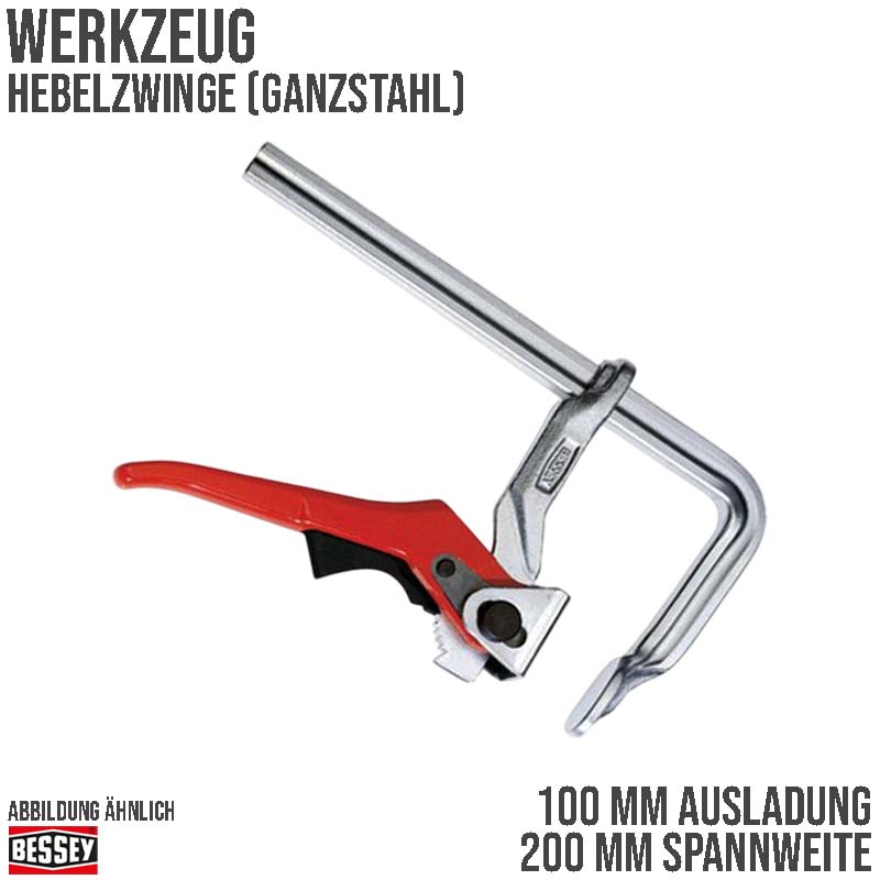 200 mm Spannweite Ganzstahl Hebelzwinge - 100 mm Ausladung Bessey