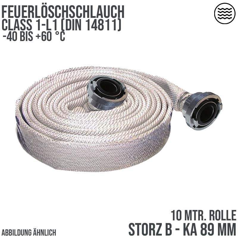 STORZ B KA 89 75 mm 3" Feuerlösch Feuerwehr Pumpen Industrie Schlauch weiß CLASS 1-L1 PN 16 bar - 10 m