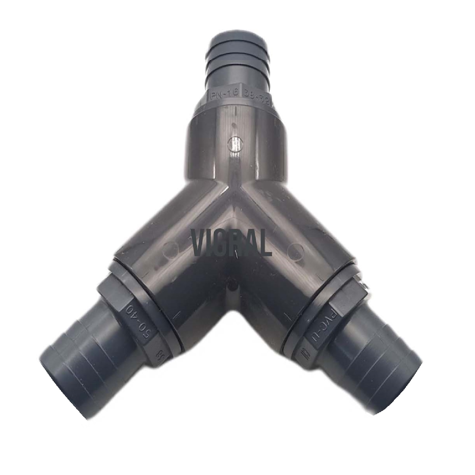 38 mm PVC PROFI Y-Stück 45° Schlauch Verbinder Stutzen Tülle Pool Teich Garten - PN 10 bar - Montage-Set